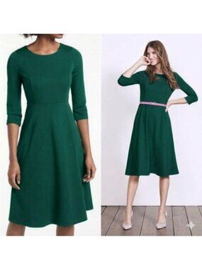 Boden Ponte Knit Dress Sz 6 Green Fit & Flare Knee Length Preppy Coquette